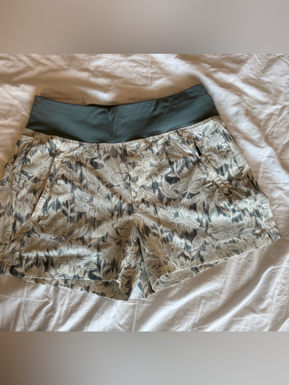 Athleta Floral Print Athletic Shorts with Olive Waistband